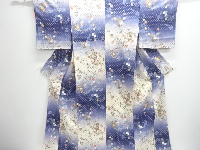 JAPANESE KIMONO / UNUSED KOMON / GOSHO CART & FLOWER 